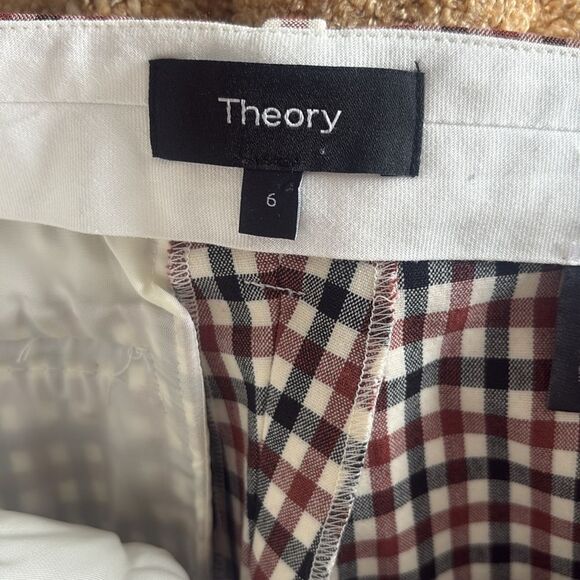 Theory Treeca Rye Portland Plaid Checkered Flat Front Ankle Trouser Pants Sz 6 - Picture 5 of 8